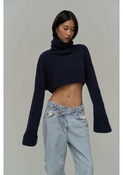 Revue Boğazlı Lacivert Crop Kazak modelleri