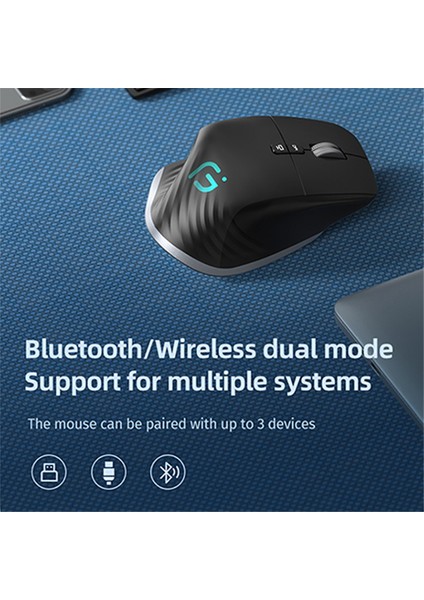 Kablosuz Fare Bluetooth 5.0 Fare 2.4g Kablosuz Taşınabilir Optik Fare Ergonomik Sağ El Bilgisayar Fareleri Gri (Yurt Dışından) fiyatları