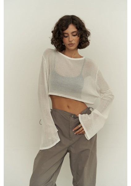 Variel Beyaz Ince Triko Crop