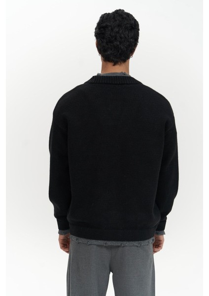 Raid Çift Yaka Siyah Erkek Triko Hırka modelleri