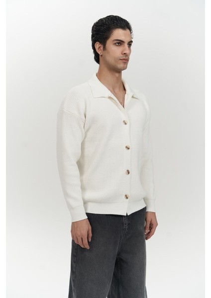 Bastian Düğme Detay Ekru Erkek Triko Hırka modelleri