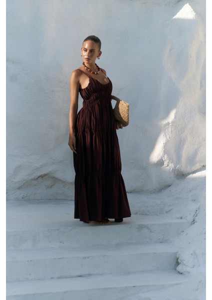 Dozza Askılı Bordo Uzun Elbise fiyatları