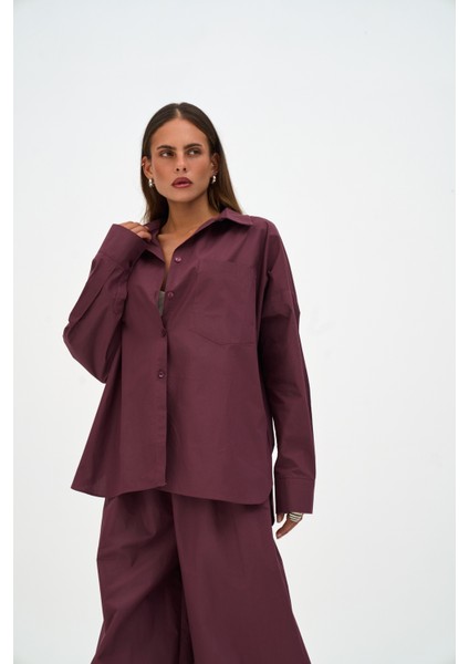 Josie Oversize Bordo Gömlek modelleri