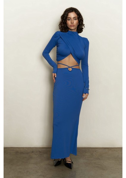 Kelsey Ip Detay Saks Mavi Crop Etek Takım fiyatları