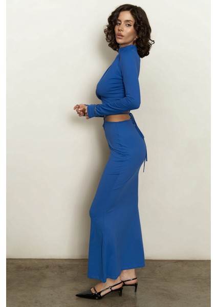 Kelsey Ip Detay Saks Mavi Crop Etek Takım fırsatları