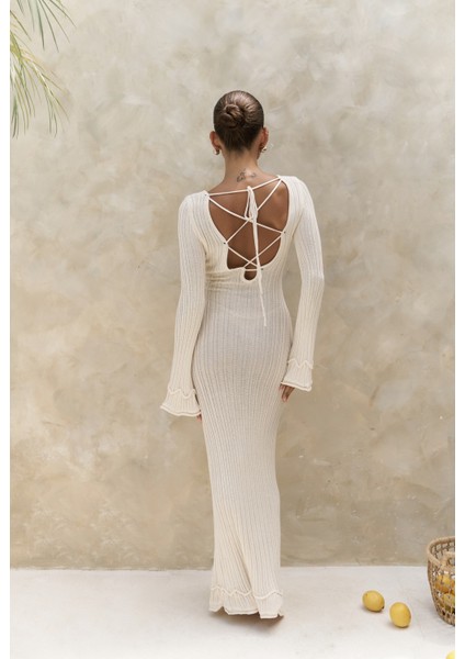 Matias Sırt Dekolteli Ekru Triko Uzun Elbise indirimleri