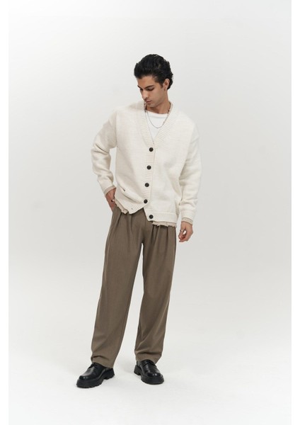 Raid Çift Yaka Ekru Erkek Triko Hırka