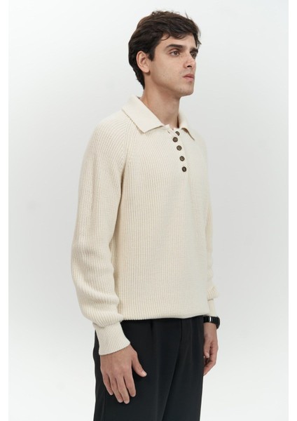 Vander Düğme Detay Ekru Erkek Triko Kazak modelleri