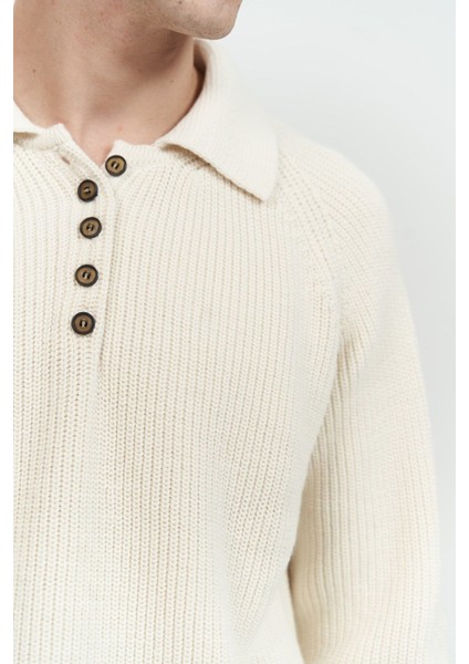 Vander Düğme Detay Ekru Erkek Triko Kazak indirimleri