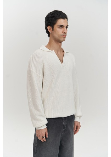 Magnus Polo Yaka Ekru Erkek Triko Kazak modelleri