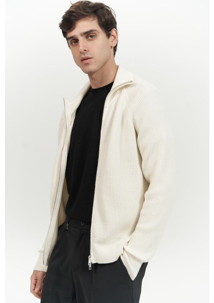 Brock Tam Fermuarlı Ekru Erkek Triko Kazak