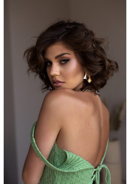 Janell Yeşil Triko Midi Askılı Elbise indirimleri