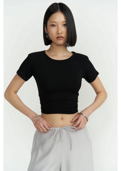 Perla Vatkalı Siyah Crop Bluz modelleri