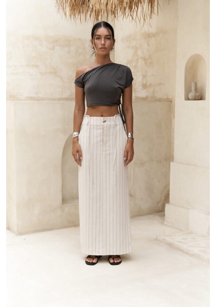 Arya Füme Çizgili Bej Etek fiyatları