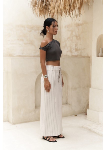 Arya Füme Çizgili Bej Etek modelleri