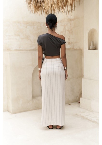 Arya Füme Çizgili Bej Etek fırsatları