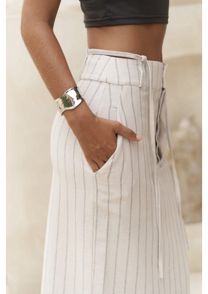 Arya Füme Çizgili Bej Etek indirimleri