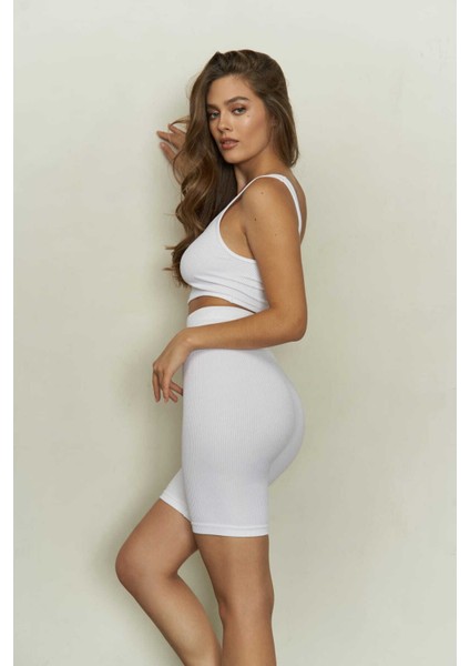 Dikişsiz Beyaz Bisikletçi Tayt