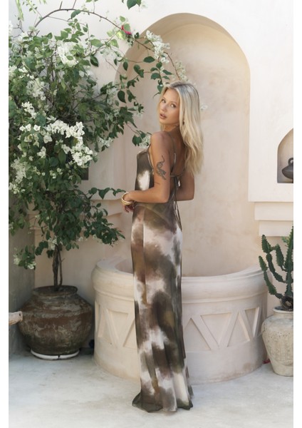 Chomhan Askılı Degaje Yeşil Uzun Elbise