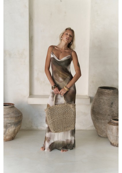 Chomhan Askılı Degaje Yeşil Uzun Elbise fiyatları