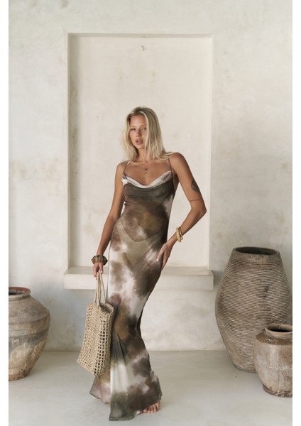 Chomhan Askılı Degaje Yeşil Uzun Elbise modelleri