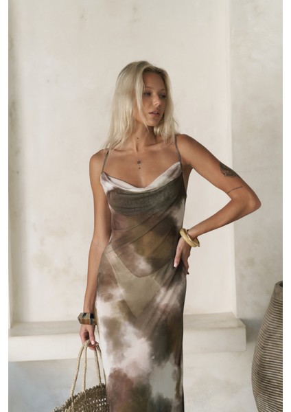 Chomhan Askılı Degaje Yeşil Uzun Elbise indirimleri