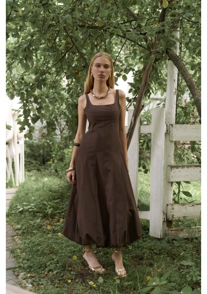 Garda Uzun Kahve Balon Elbise