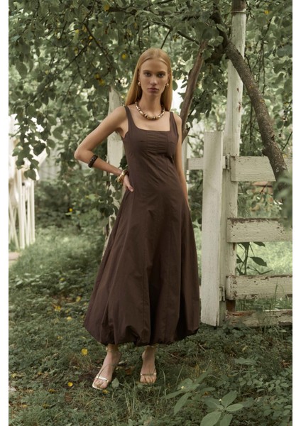 Garda Uzun Kahve Balon Elbise modelleri