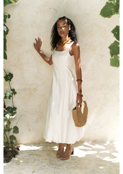 Garda Uzun Ekru Balon Elbise