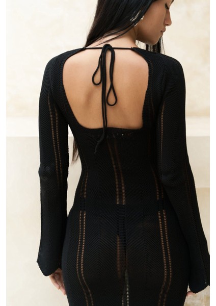 Paulina Dantel Örgülü Siyah Triko Elbise fırsatları