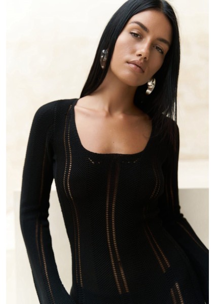 Paulina Dantel Örgülü Siyah Triko Elbise indirimleri