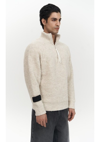 Zane Fermuar Detay Bej Erkek Triko Kazak modelleri