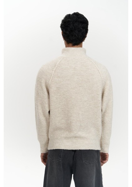 Zane Fermuar Detay Bej Erkek Triko Kazak fırsatları