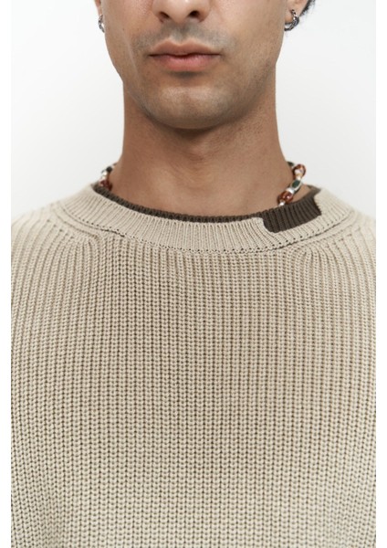 Carter Çift Yaka Detaylı Bej Erkek Triko Kazak indirimleri