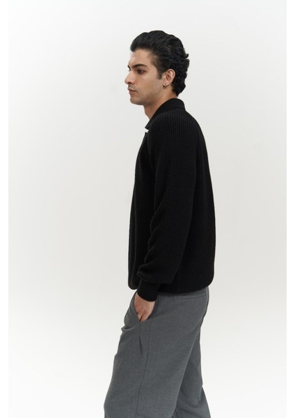 Vander Düğme Detay Siyah Erkek Triko Kazak modelleri