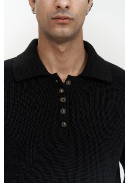 Vander Düğme Detay Siyah Erkek Triko Kazak indirimleri