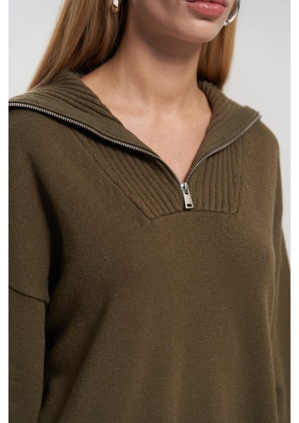 Lorna Fermuarlı Haki Triko Kazak fiyatları