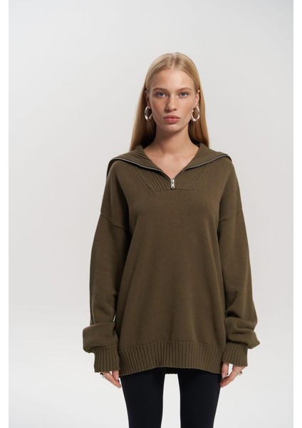 Lorna Fermuarlı Haki Triko Kazak indirimleri