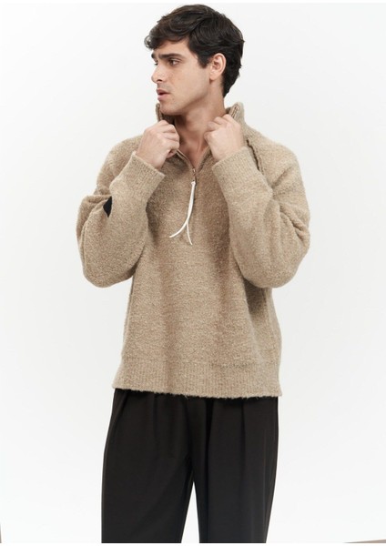 Zane Fermuar Detay Vizon Erkek Triko Kazak