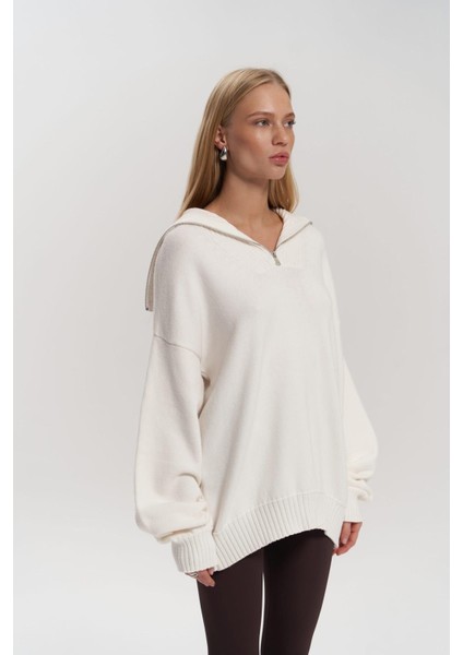 Lorna Fermuarlı Ekru Triko Kazak modelleri