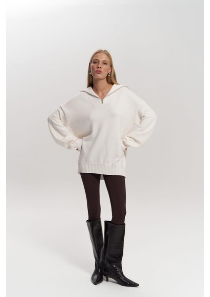 Lorna Fermuarlı Ekru Triko Kazak fırsatları