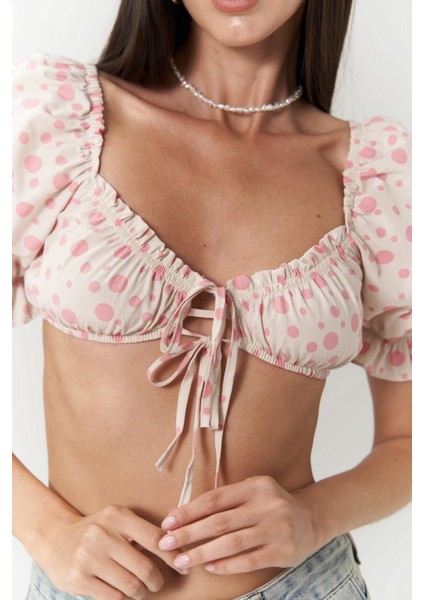 Lisa Pembe Puantiyeli Crop modelleri