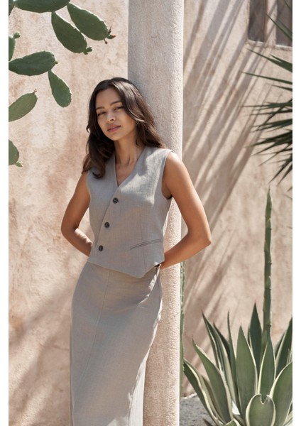 Elod Düğme Detay Füme Yelek