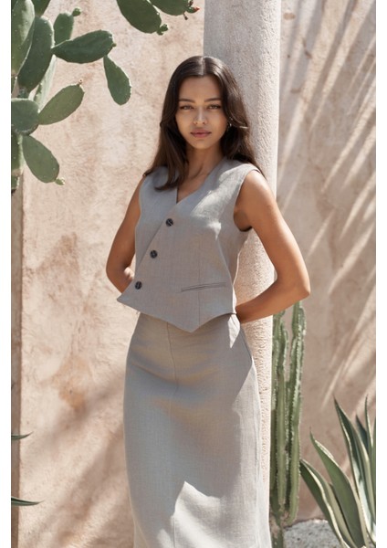 Elod Düğme Detay Füme Yelek modelleri