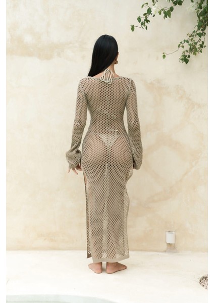 Seyşeller Ahşap Halka Detay Vizon Triko Elbise fırsatları