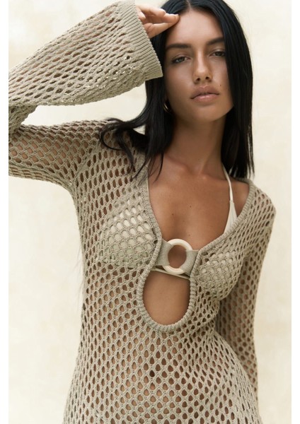 Seyşeller Ahşap Halka Detay Vizon Triko Elbise indirimleri