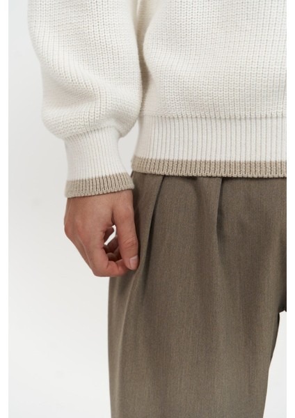 Carter Çift Yaka Detaylı Ekru Erkek Triko Kazak indirimleri