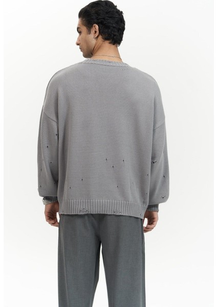 Alec Fitilli Yırtık Detay Füme Erkek Triko Kazak fırsatları