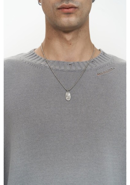 Alec Fitilli Yırtık Detay Füme Erkek Triko Kazak indirimleri