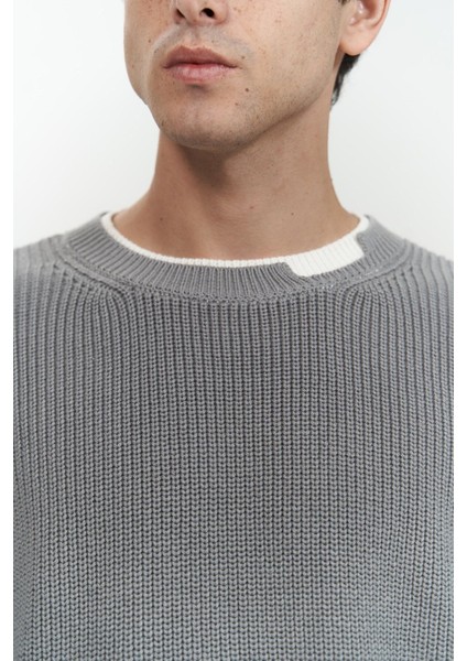 Carter Çift Yaka Detaylı Gri Erkek Triko Kazak fırsatları